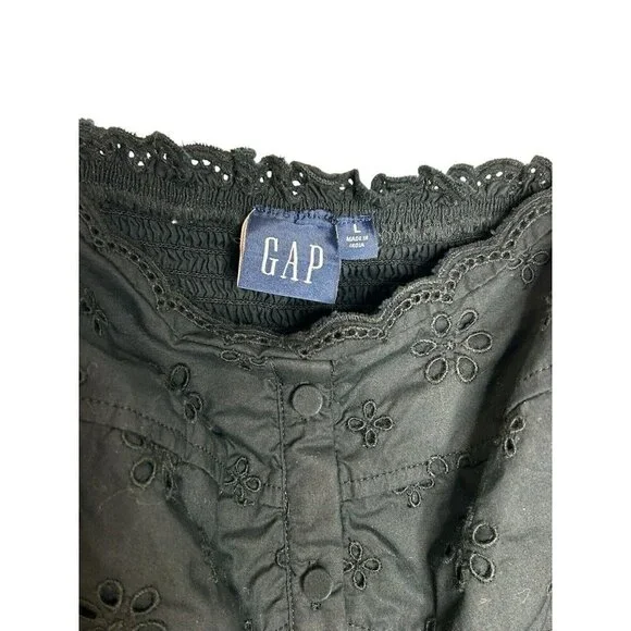 Gap Eyelet Flutter Sleeve Tank Top Women’s Sz L Black Buttons Cottagecore - Picture 3 of 7